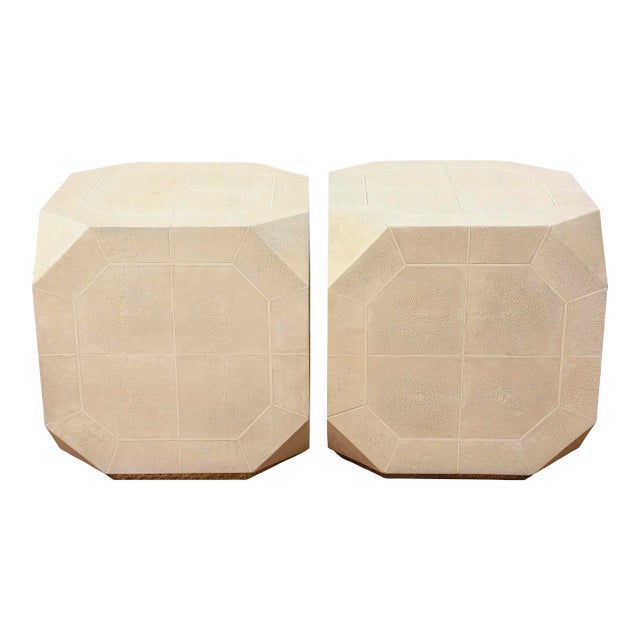 Vintage Ron Seff Shagreen and Bone Dice Side or End Tables Pair of Restored For Sale