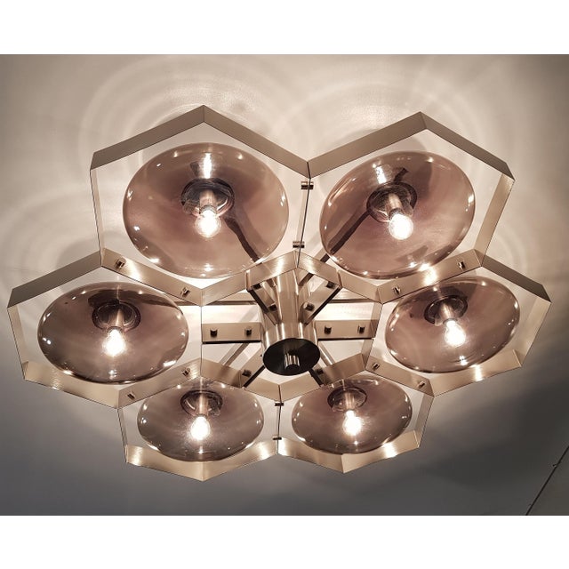 21st Century Hive Satin Nickel Smoky Murano Flush Mount by Fabio LTD For Sale - Image 6 of 6