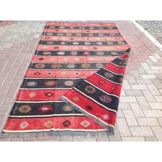 1960s 1960s Vintage Turkish Handmade Kilim Rug - 62.5x118" For Sale - Image 5 of 5