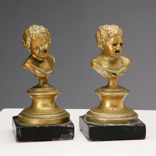 Busts of Children, Bronzes on Marble Bases, Set of 2 For Sale - Image 5 of 7
