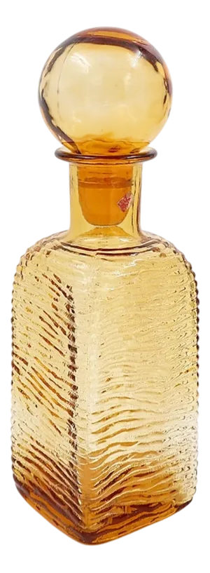 Vintage Empoli Amber Wavy Glass Decanter with Round Stopper, 1970