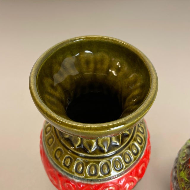 Ceramic Multi-Color Fat Lava Op Art Pottery Vase attributed to Bay Ceramics, Germany, 1970s, Set of 2 For Sale - Image 7 of 18