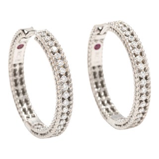 Roberto Coin .50ctw Diamond Hoop Earrings, 18k White Gold, A Pair For Sale