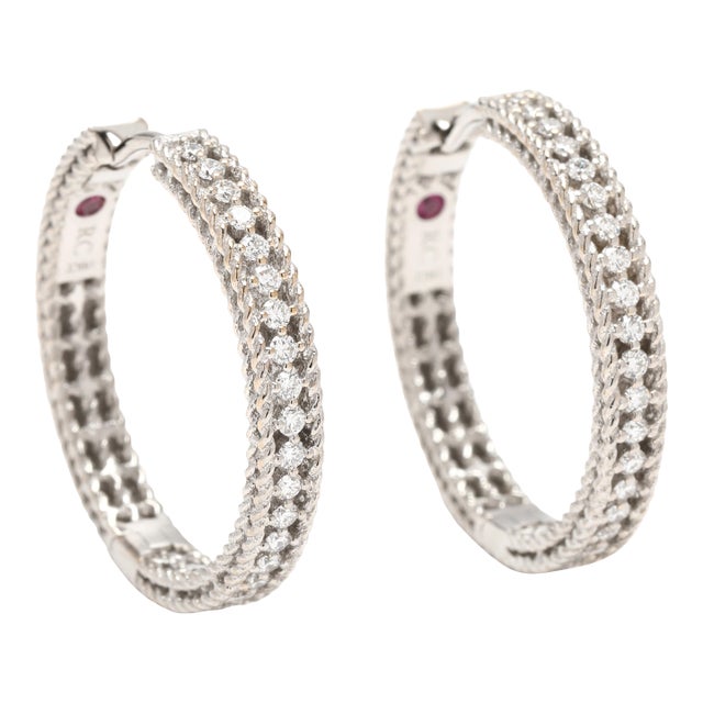 Roberto Coin .50ctw Diamond Hoop Earrings, 18k White Gold, A Pair For Sale