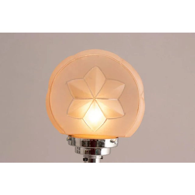 British Modern Art Deco Table Lamps with Frosted Glass Star Shades, 1930, Set of 2 For Sale - Image 11 of 12