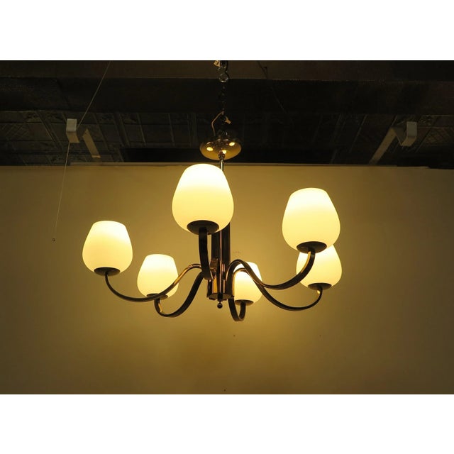 Metal Mid Century Brass Tower Chandelier For Sale - Image 7 of 10