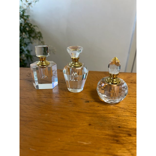 Gorgeous mini crystal and gold decorative perfume bottles or practical vessels. Magic. Vintage 70s/80s chic Screw tops...