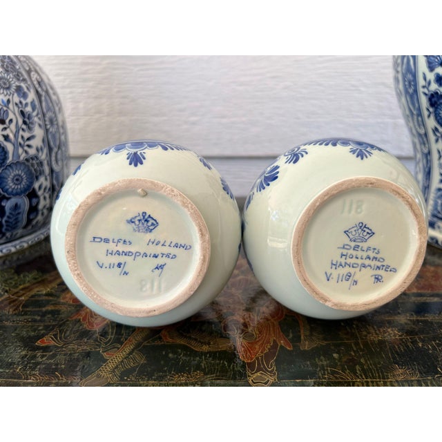 Pair Petite Vintage Delft Vases Blue & White Windmilll Hand Painted Bud Vases For Sale - Image 17 of 18