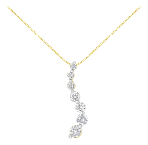 AGS Certified 14K Yellow Gold 2.0 Cttw Baguette and Brilliant Round-Cut Diamond Journey 18" Pendant Necklace (F-G Color, I1-I2 Clarity)