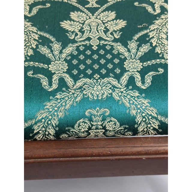 Late 19th Century Pair of Antique Carved Wood Chippendale Style Side Chairs With Green Brocade Seats For Sale - Image 5 of 18