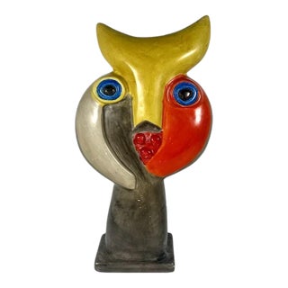 Mid 20th Century Cubist Stone Sculpture Bust: Abstract Face, Primary Colors For Sale