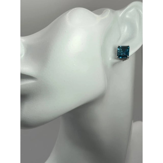 Metal 14k White Gold & Emerald Cut London Blue Topaz Earrings - 2 Pieces For Sale - Image 7 of 7