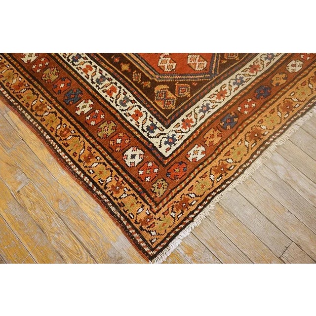 1930s Brown Geometric Tribal Antique Persian Kurdish Runner Carpet 3'10" X 13'2" Knotted Pile Rug For Sale - Image 14 of 15