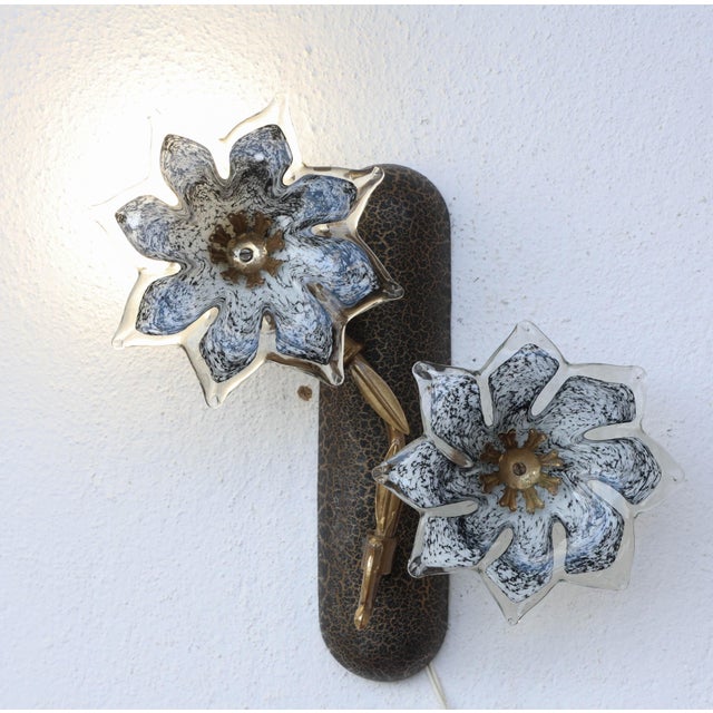 Black 1970s Murano Wall Light Black Flowers - Set of 2 For Sale - Image 8 of 15