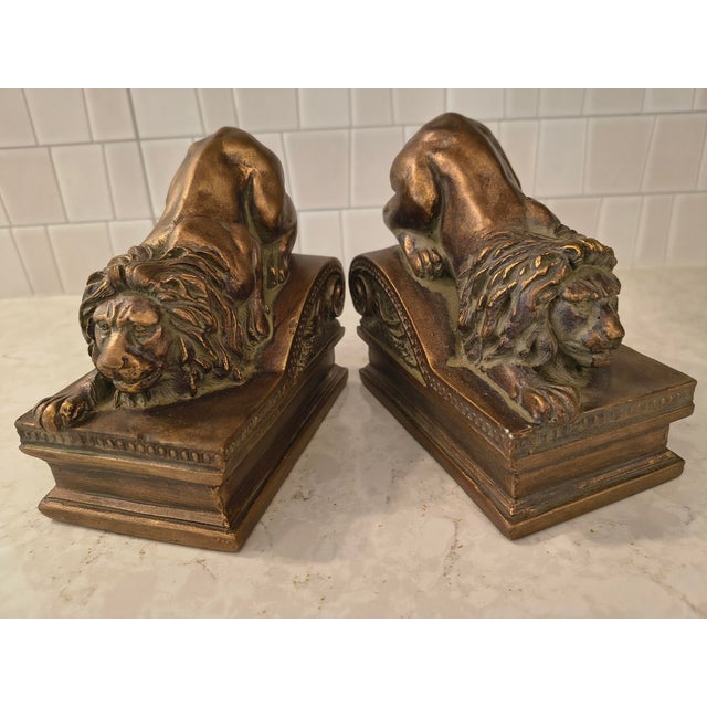 Vintage Set of Lion Bookends, Objects D' Art, by Andrea Sadek For Sale - Image 6 of 8