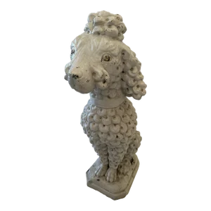 Antique Cast Stone Cement White Poodle Sculpture