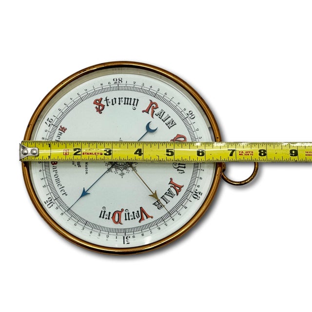 Fine Quality Large Antique Wall Mount Brass, Beveled Glass & Porcelain Dial Barometer by Short & Mason in London For Sale - Image 18 of 18