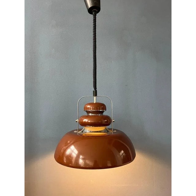 Mid-Century Space Age Anvia Brown Pendant Lamp For Sale - Image 4 of 11