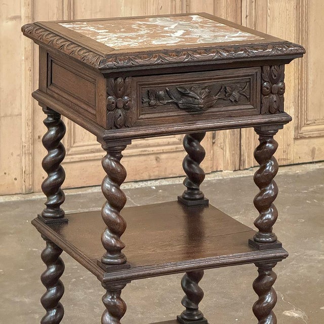 Wood 19th Century French Renaissance Marble Top Nightstand ~ End Table For Sale - Image 7 of 12