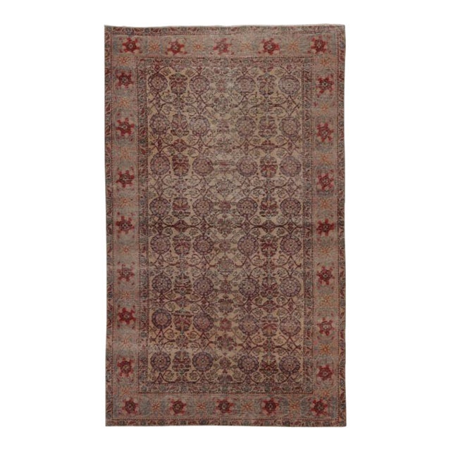 Vintage Distressed Rug With Muted Floral Medallions - Rug & Kilim For Sale