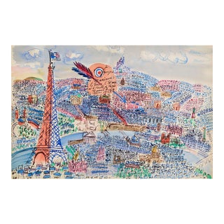 Vintage Paris Wall Art Print – Eiffel Tower & French Cityscape by Raoul Dufy, 60" X 40" For Sale