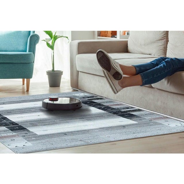 Contemporary 4x6 Gray Hand-Knotted Wool Striped Border Motifist Design Carpet Rug For Sale - Image 3 of 3