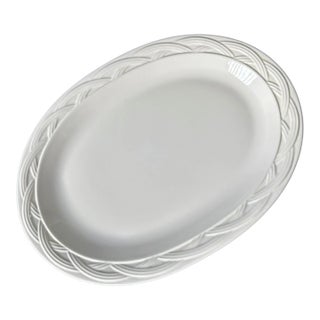 Vintage Pfaltzgraff Acadia White Oval Platter – Stoneware Serving Dish With Woven Rim, Off-White For Sale