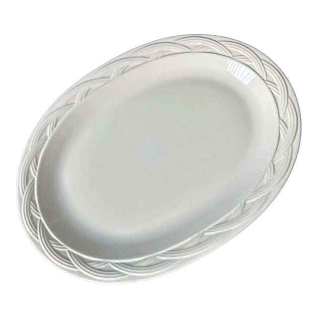 Vintage Pfaltzgraff Acadia White Oval Platter – Stoneware Serving Dish With Woven Rim, Off-White For Sale