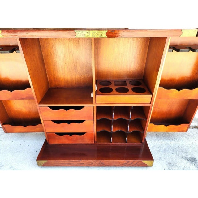 Brown Asian Dry Bar Fold Out Chinoiserie Rosewood Rolling For Sale - Image 8 of 10
