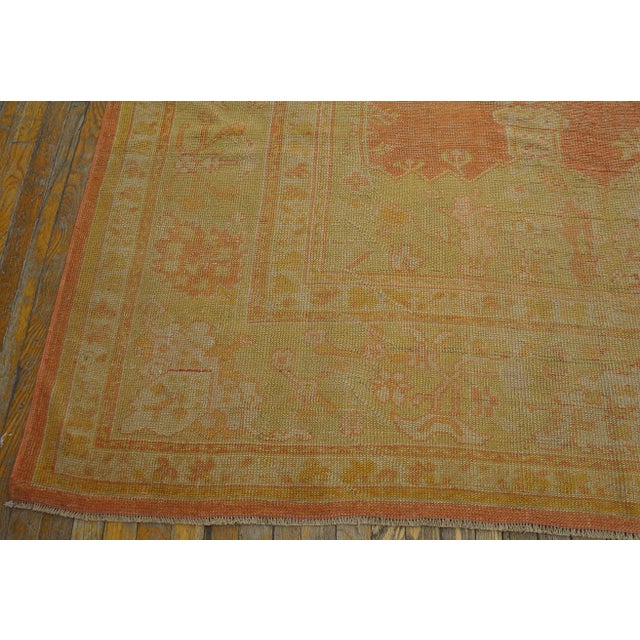 Supreme Peach Color With a Small Detail Medallion Antique Turkish Oushak Rug For Sale - Image 9 of 11
