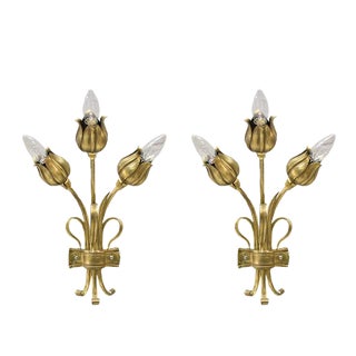Solid Bronze Floral Wall Lights, 1970s, Set of 2 For Sale