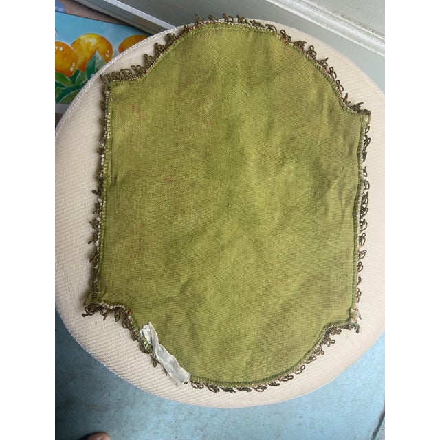 Olive Vintage Belgian Small Chenille & Needle Point Tapestry, Placement Mat & Doily, Textile For Sale - Image 8 of 11