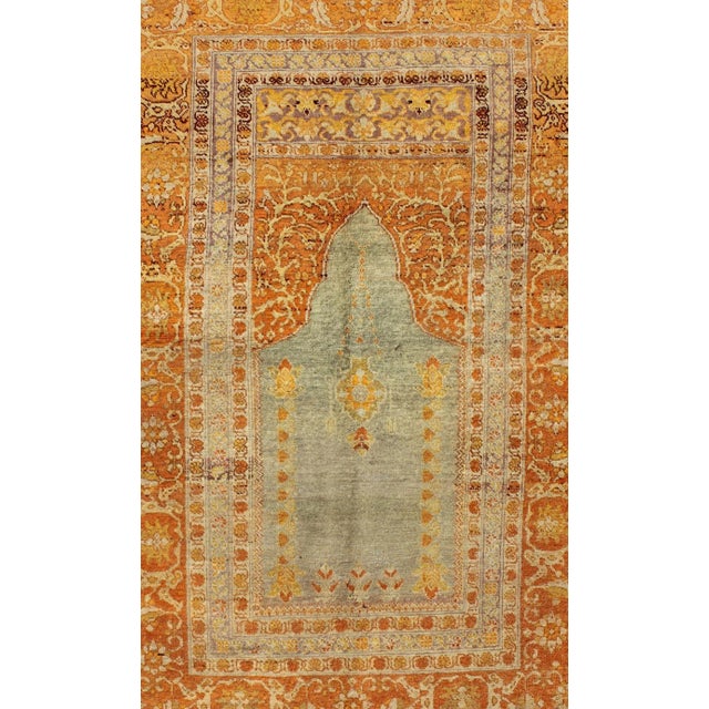Early 20th Century Antique Turkish Sivas Carpet With Prayer Design in Light Blue-Gray and Copper For Sale - Image 4 of 7