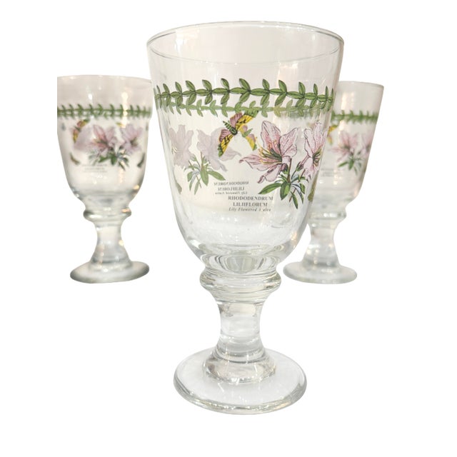 1970s 1970s Portmeirion Botanic Garden All Purpose 15 Oz Wine Water Goblet Glass Set of 5 For Sale - Image 5 of 5