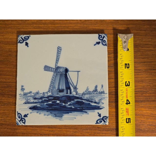 Ink Blue Vintage Hand-Painted, Makkum Tichelaar Delft, Holland Tiles For Sale - Image 8 of 12
