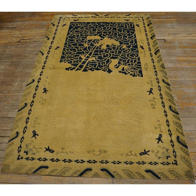 Antique Peking Small Scatter Size Wool Ivory Beige Cream White Rug, Circa Date: 1890s. This exceptional late Qing Dynasty...