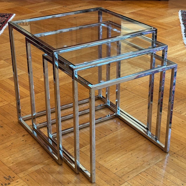 Mid-20th Century Milo Baughman-Style Chrome Nesting Tables -- A Set For Sale - Image 13 of 17