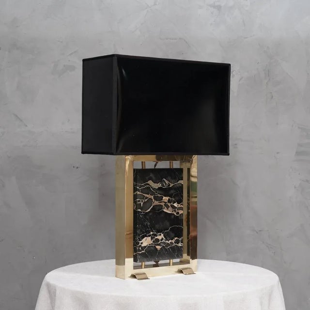 Portoro Marble and Brass Table Lamp, 2000s For Sale - Image 9 of 10