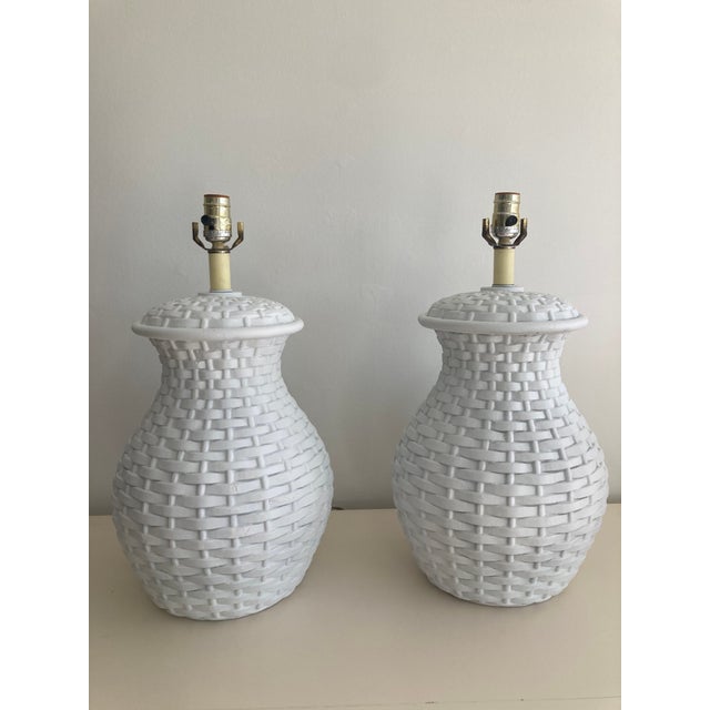 Sculpture Materials Plaster Basket Table Lamps in the Style of Serge Roche - A Pair For Sale - Image 7 of 14
