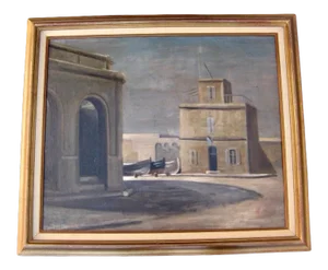 Mid 20th Century European Architectural Scene Oil Painting by Leonid Berman, Framed