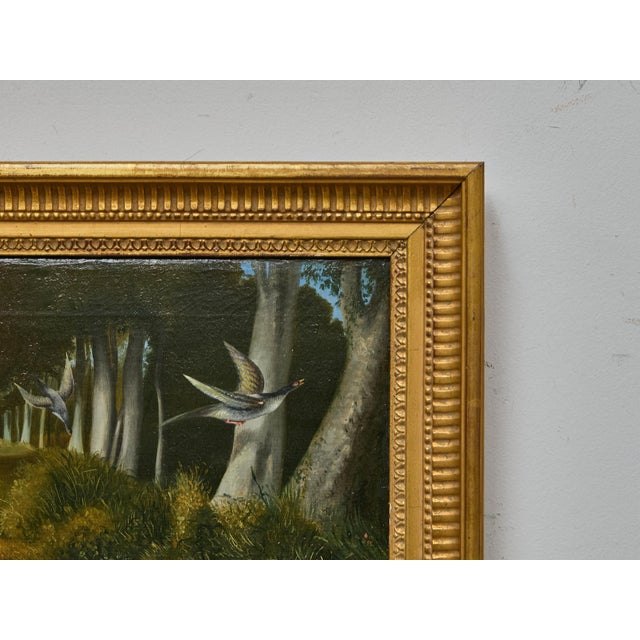 Textile 19th Century English Painting of Hunting Scene with Pointer Dogs and Sportsman in Landscape For Sale - Image 7 of 12