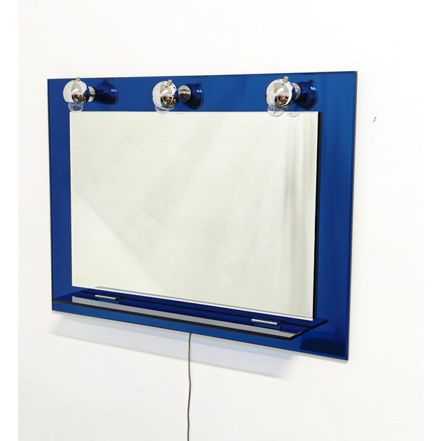 Italian Bathroom Mirror with Blue Ground Glass Shelf and Chromed Steel Diffusers, 1970s For Sale - Image 14 of 14