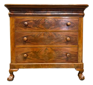 19th Century American Empire Chest of Drawers – Tiger Maple Veneer – Original Keyed Locks