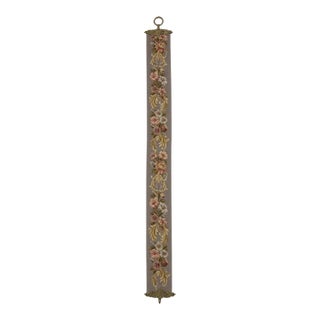 Vintage Floral Needlepoint Bell Pull With Ornate Grape & Vine Hardware For Sale