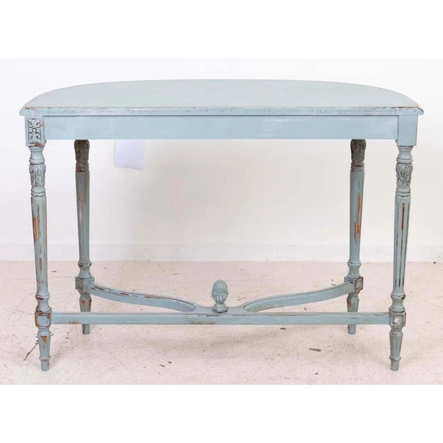 Louis XV Carved Duck Egg Blue Demi Lune Console Made in Spain For Sale - Image 9 of 12