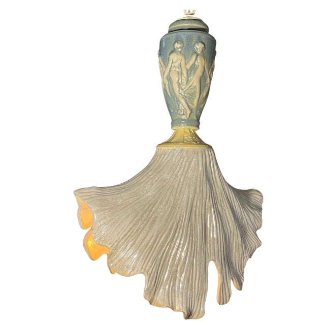 Vintage Light Blue Cream Goddess Ceramic Pendant Light For Sale - Image 17 of 18