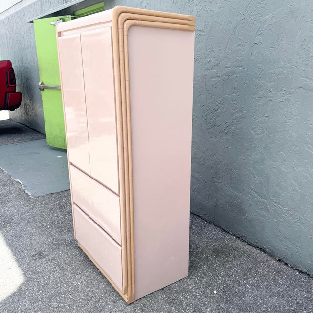 Pink Postmodern Pink Gloss Laminate and Faux Bamboo Armoire For Sale - Image 8 of 9