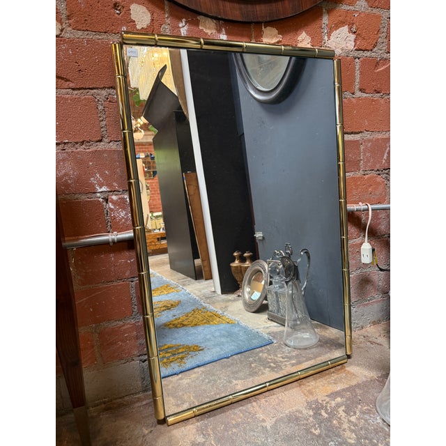 Italian Italian Mid-Century Brass Faux Bamboo Wall Mirror, 1970s For Sale - Image 3 of 6