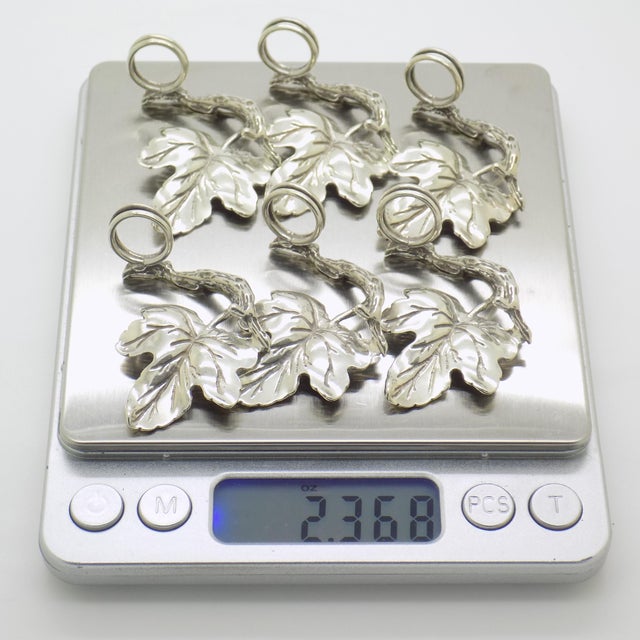 Silver 6 X Vintage Italian Handmade Genuine Silver Leaf Shaped Place Card Holder, Made in Tuscany by Arpa Silversmith For Sale - Image 8 of 9