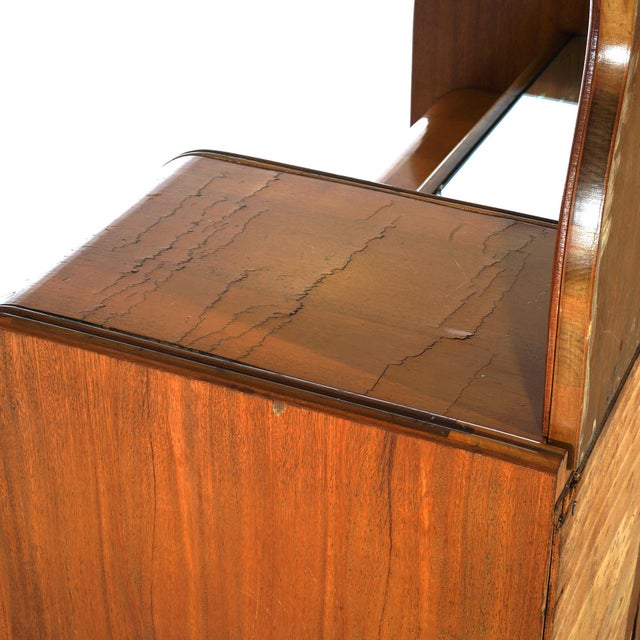 Brown Vintage Waterfall Carved Satinwood Dressing Table with Bakelite Handles c1940 For Sale - Image 8 of 12